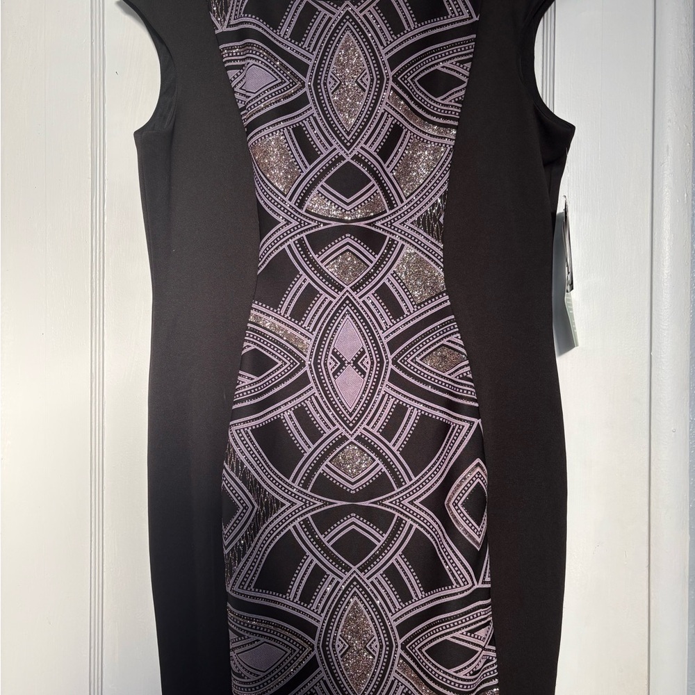Black & Lilac Geometric Sheath Dress - Women's OR BEST OFFER - Picture 3 of 4